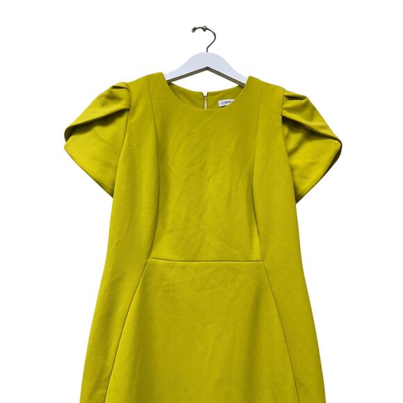 Calvin Klein Size 6 Yellow Tulip Sleeve Crepe Work Cocktail Sheath Knee Dress - Picture 5 of 16